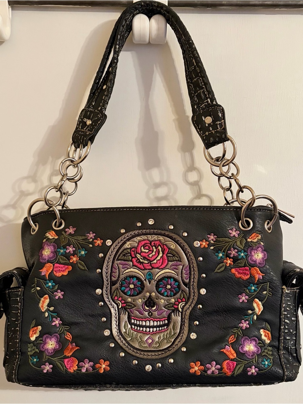 Sugar Skull Floral Embroidered Boho Shoulder Bag